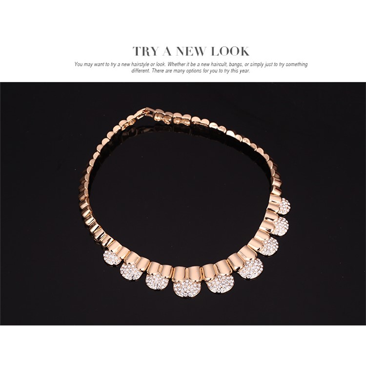 Gold Plated Women Bracelet Ring Necklace Earrings Wedding Jewelry Set-5
