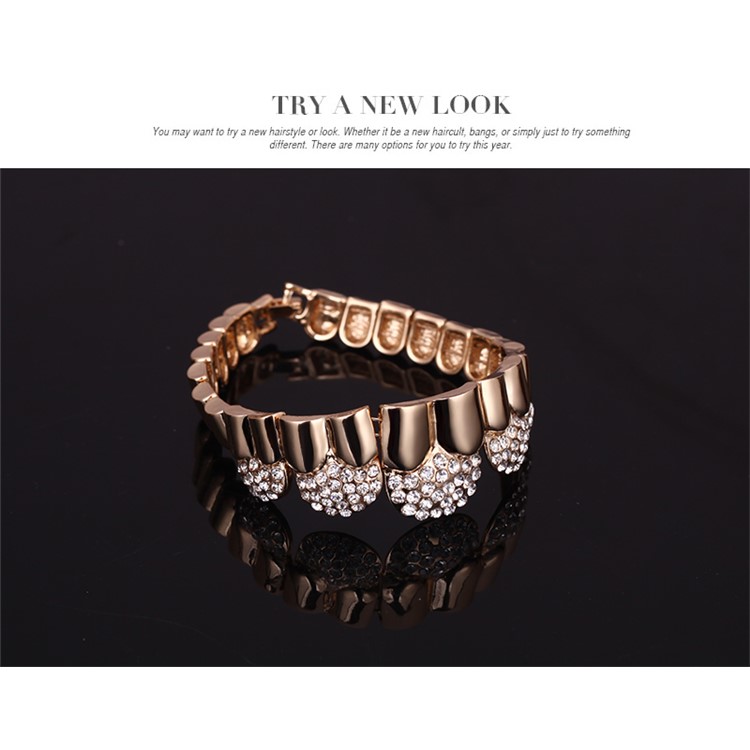 Gold Plated Women Bracelet Ring Necklace Earrings Wedding Jewelry Set-6