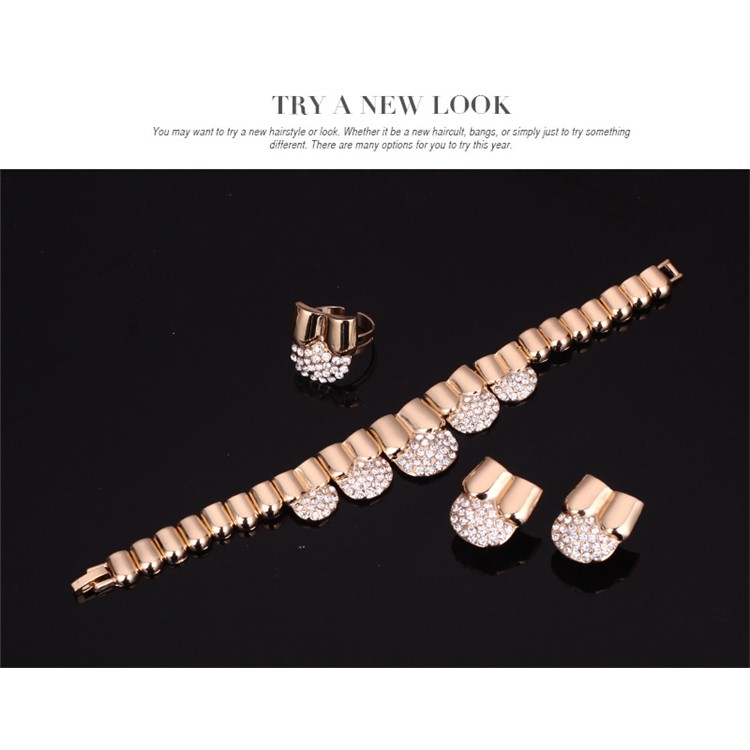 Gold Plated Women Bracelet Ring Necklace Earrings Wedding Jewelry Set-7