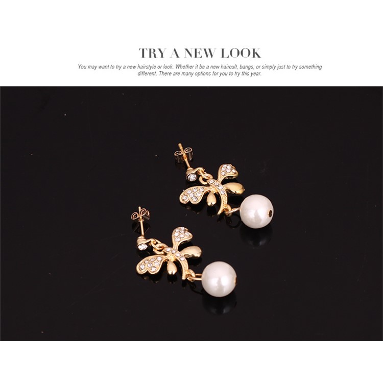Dragonfly Pattern Gold Plated Pearl Bracelet Ring Necklace Earrings Jewelry Set-9