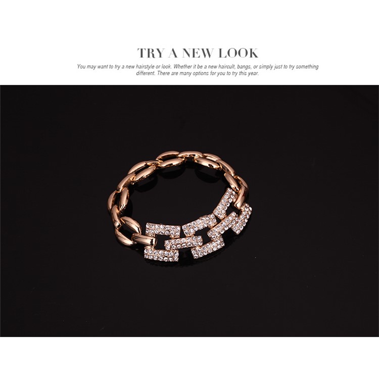 Geometric Pattern Gold Plated Women Bracelet Ring Necklace Earrings Jewelry Set-6