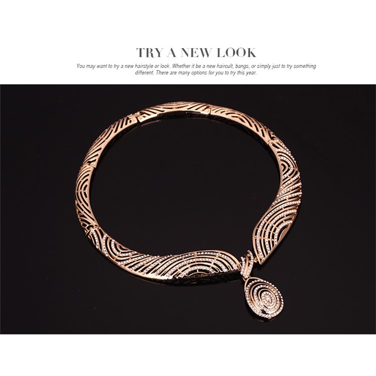 Stylish Gold Plated Jewelry Set Women Bracelet Ring Necklace Earrings Set-5