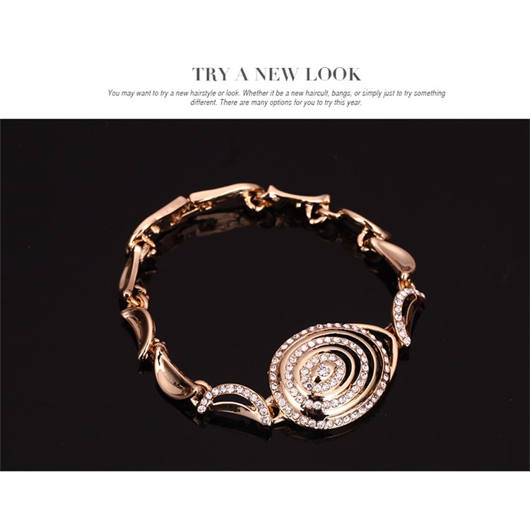 Stylish Gold Plated Jewelry Set Women Bracelet Ring Necklace Earrings Set-6