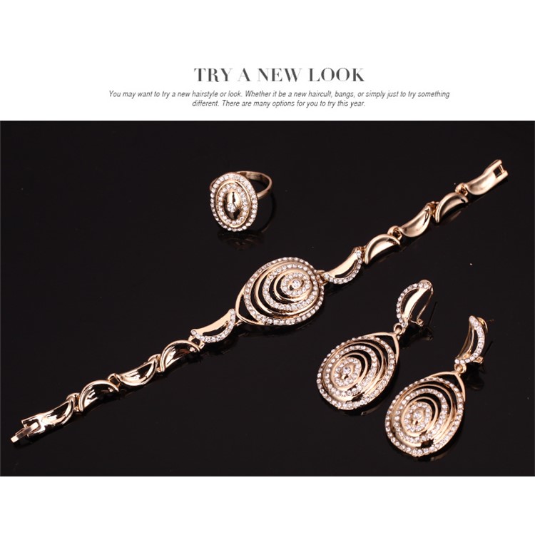 Stylish Gold Plated Jewelry Set Women Bracelet Ring Necklace Earrings Set-7