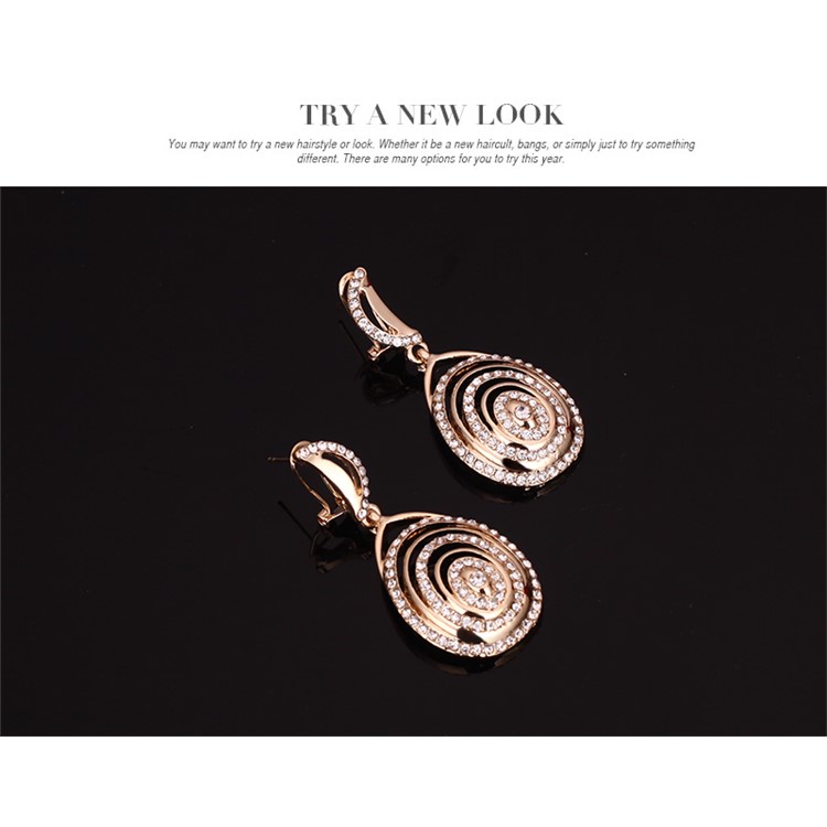 Stylish Gold Plated Jewelry Set Women Bracelet Ring Necklace Earrings Set-9