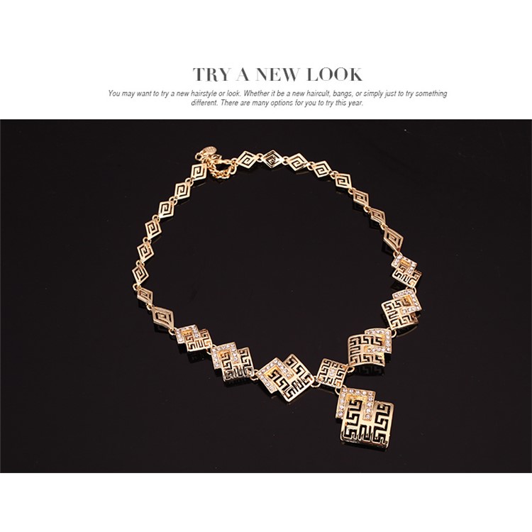 Gold Plated Women Fashion Bracelet Ring Necklace Earrings Jewelry Set-5
