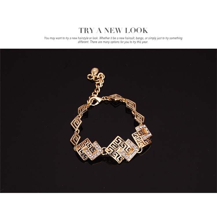 Gold Plated Women Fashion Bracelet Ring Necklace Earrings Jewelry Set-6