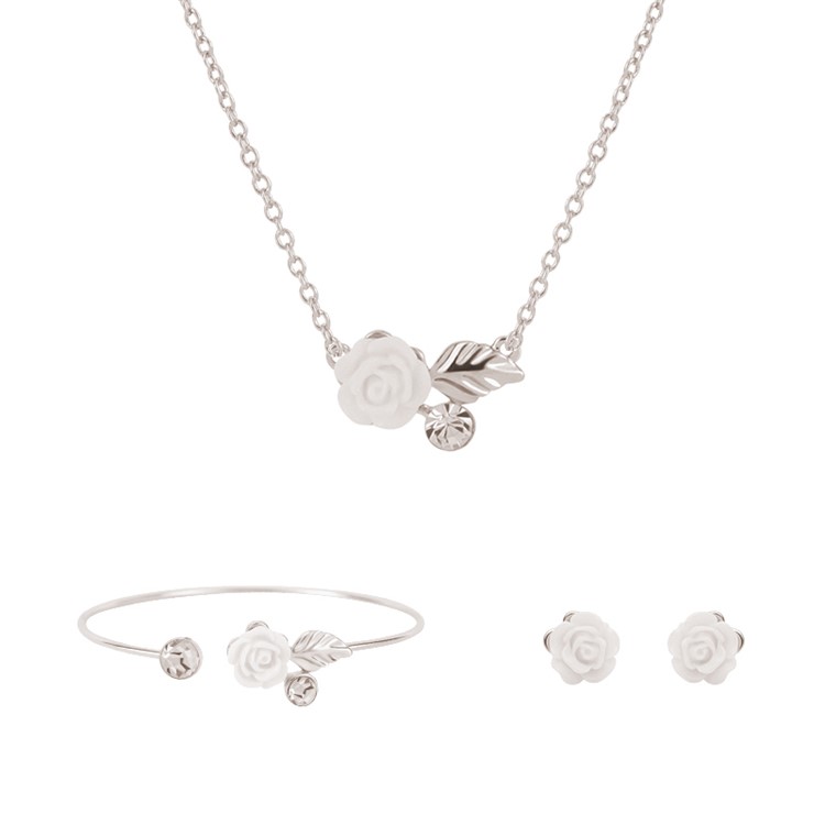 Flower Pattern Fashion Necklace Earrings Bracelet Jewelry Set-1