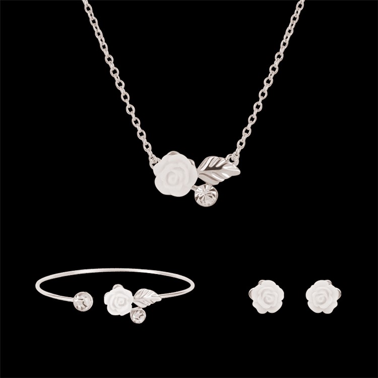 Flower Pattern Fashion Necklace Earrings Bracelet Jewelry Set-2