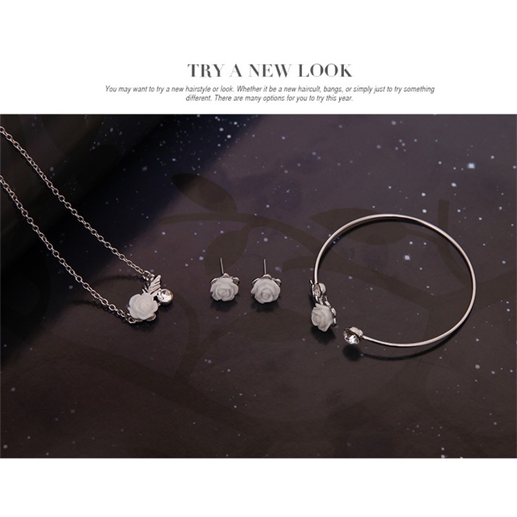 Flower Pattern Fashion Necklace Earrings Bracelet Jewelry Set-4