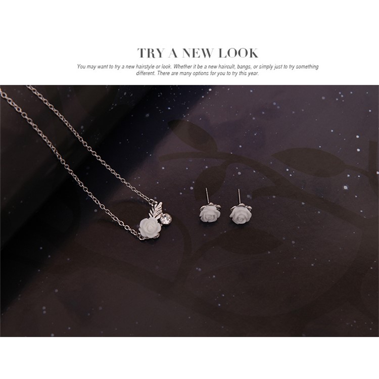 Flower Pattern Fashion Necklace Earrings Bracelet Jewelry Set-5