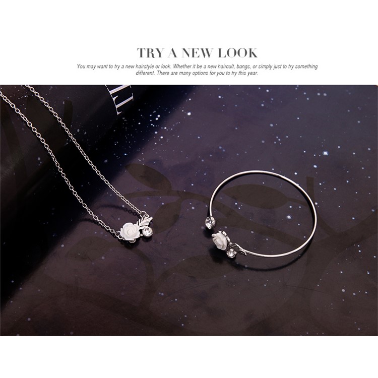 Flower Pattern Fashion Necklace Earrings Bracelet Jewelry Set-6