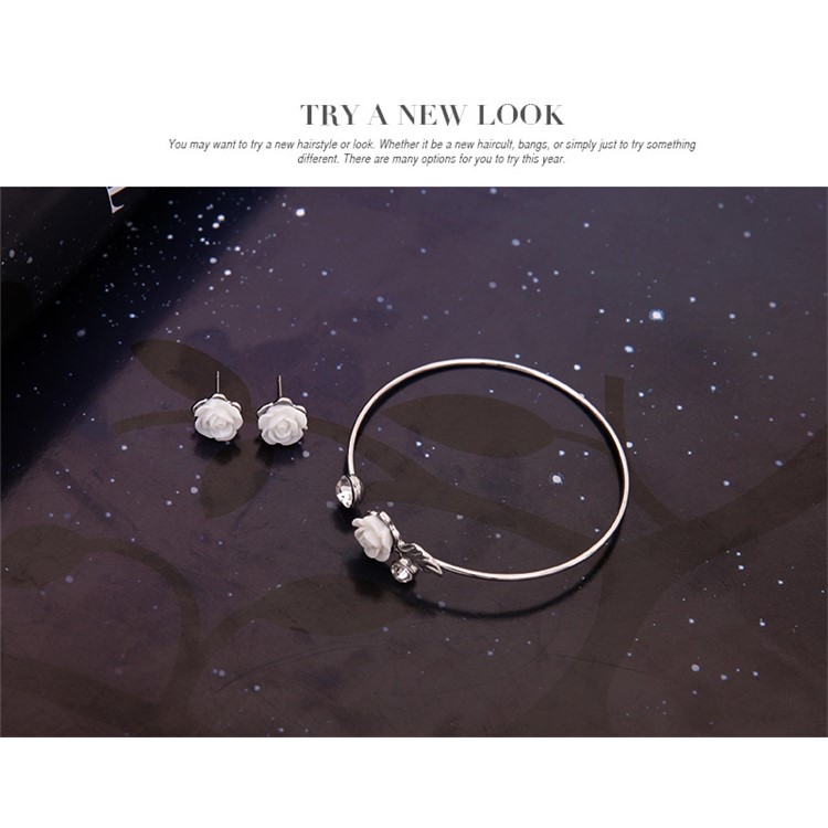 Flower Pattern Fashion Necklace Earrings Bracelet Jewelry Set-8