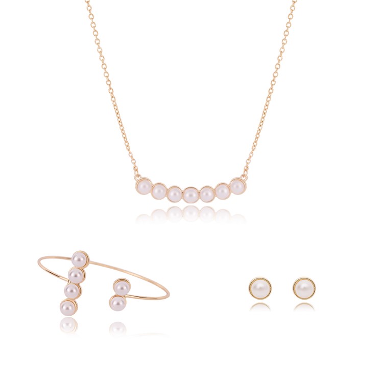 Ring Earring Necklace Bracelet Jewelry Sets for Women - Pearl-1