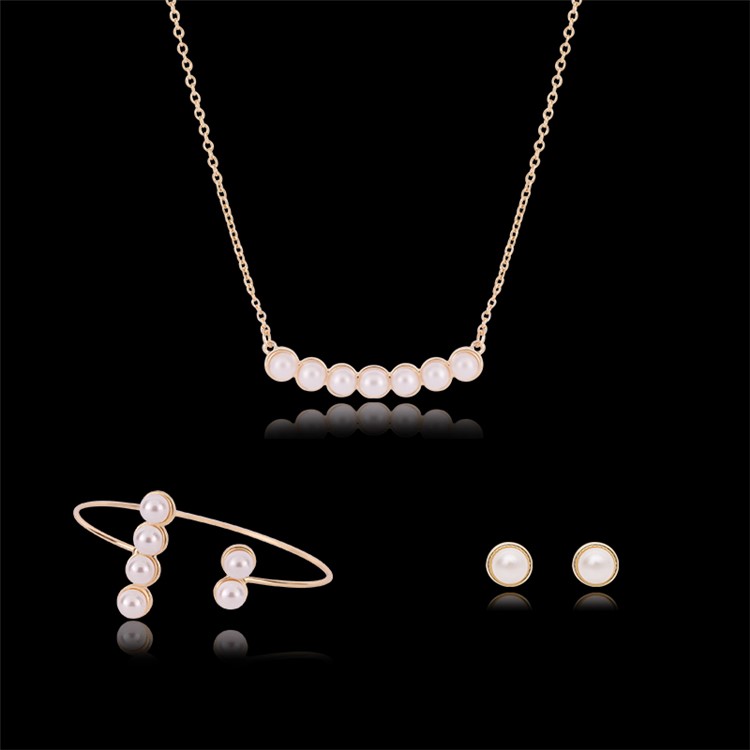 Ring Earring Necklace Bracelet Jewelry Sets for Women - Pearl-2