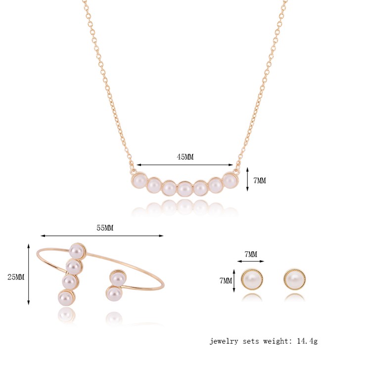 Ring Earring Necklace Bracelet Jewelry Sets for Women - Pearl-3