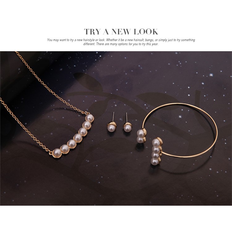 Ring Earring Necklace Bracelet Jewelry Sets for Women - Pearl-4