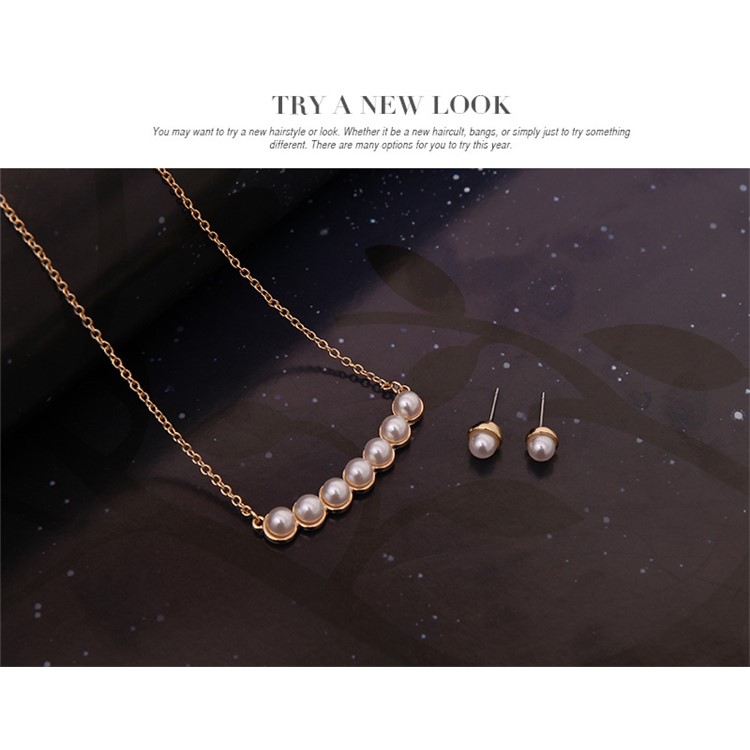 Ring Earring Necklace Bracelet Jewelry Sets for Women - Pearl-5