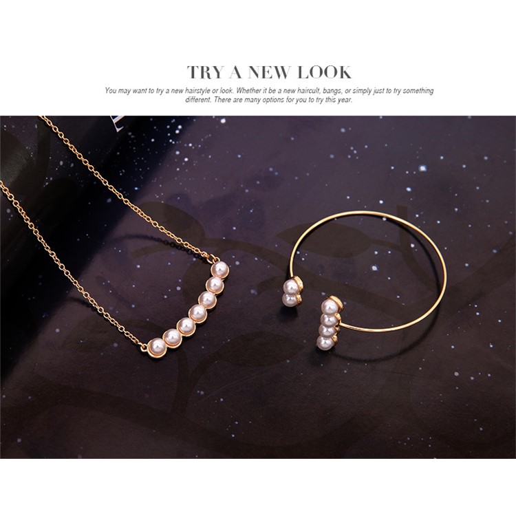 Ring Earring Necklace Bracelet Jewelry Sets for Women - Pearl-6