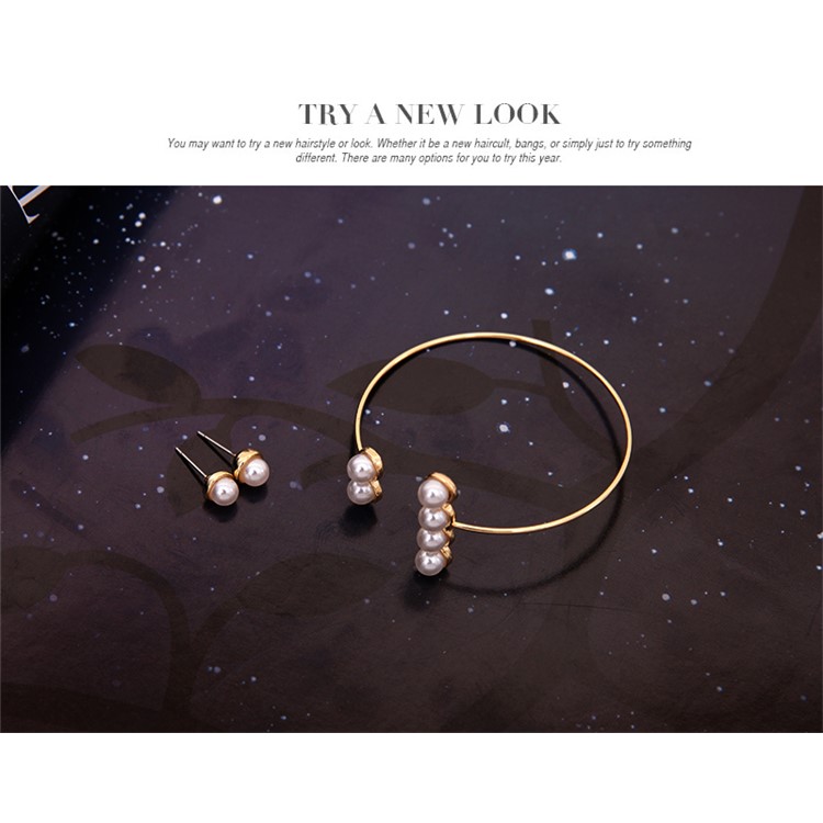 Ring Earring Necklace Bracelet Jewelry Sets for Women - Pearl-8