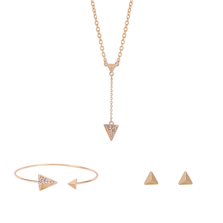 Earring Necklace Bracelet Set Jewelry Sets For Women Lady Gold Earring Necklace Bracelet Set Jewelry Sets For Women Lady Gold Rhinestone Triangle 1