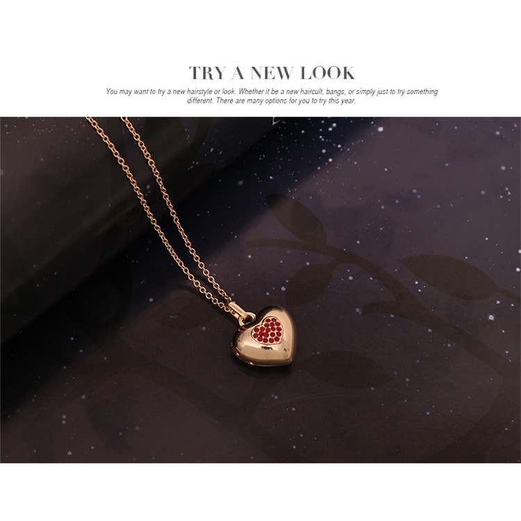 Gold Plated Heart Shape Red Diamond Pendant Necklace Earrings Set for Women - Style A-5