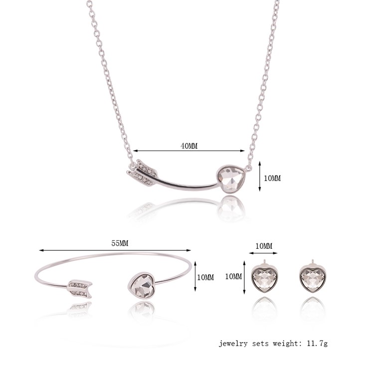 Women's Trendy Jewelry Set Diamond Necklace Bracelet Earrings Set - Love Heart-3