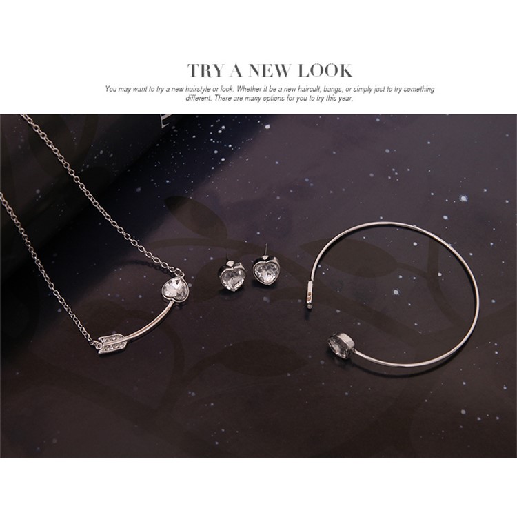 Women's Trendy Jewelry Set Diamond Necklace Bracelet Earrings Set - Love Heart-4