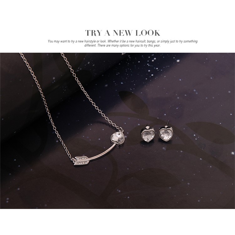 Women's Trendy Jewelry Set Diamond Necklace Bracelet Earrings Set - Love Heart-5