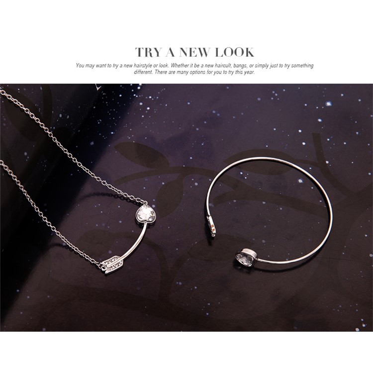 Women's Trendy Jewelry Set Diamond Necklace Bracelet Earrings Set - Love Heart-6