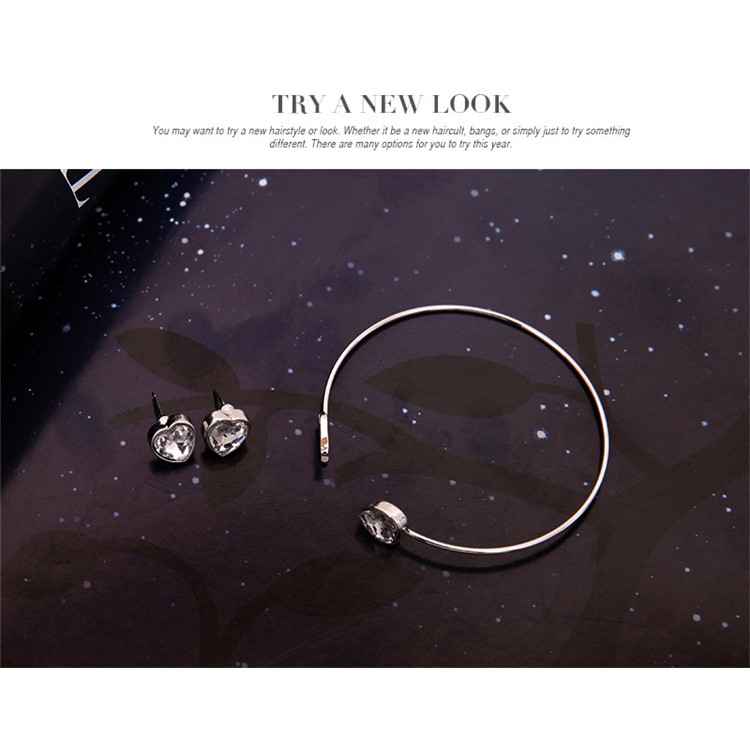 Women's Trendy Jewelry Set Diamond Necklace Bracelet Earrings Set - Love Heart-8