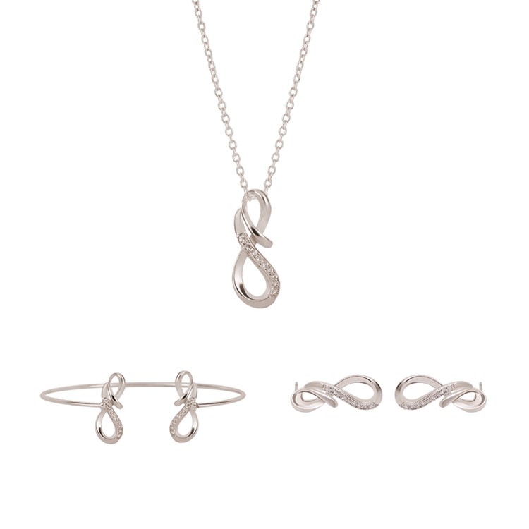 Fashion Plated Rhinestone Necklace Bracelet Earrings Jewelry Set - Infinity Symbol-1