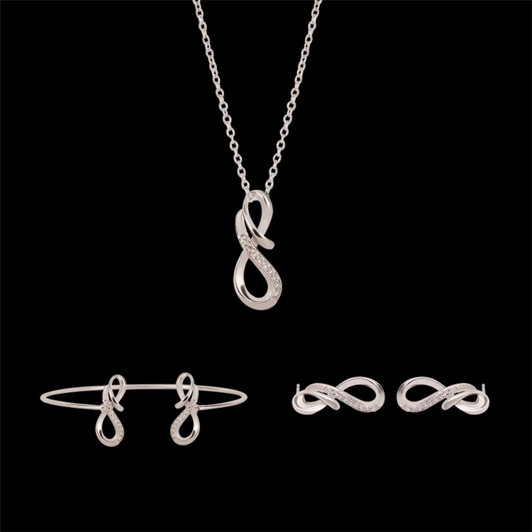 Fashion Plated Rhinestone Necklace Bracelet Earrings Jewelry Set - Infinity Symbol-2