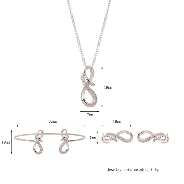 Fashion Plated Rhinestone Necklace Bracelet Earrings Jewelry Set - Infinity Symbol-3
