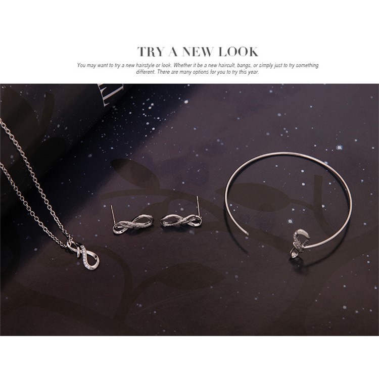 Fashion Plated Rhinestone Necklace Bracelet Earrings Jewelry Set - Infinity Symbol-4
