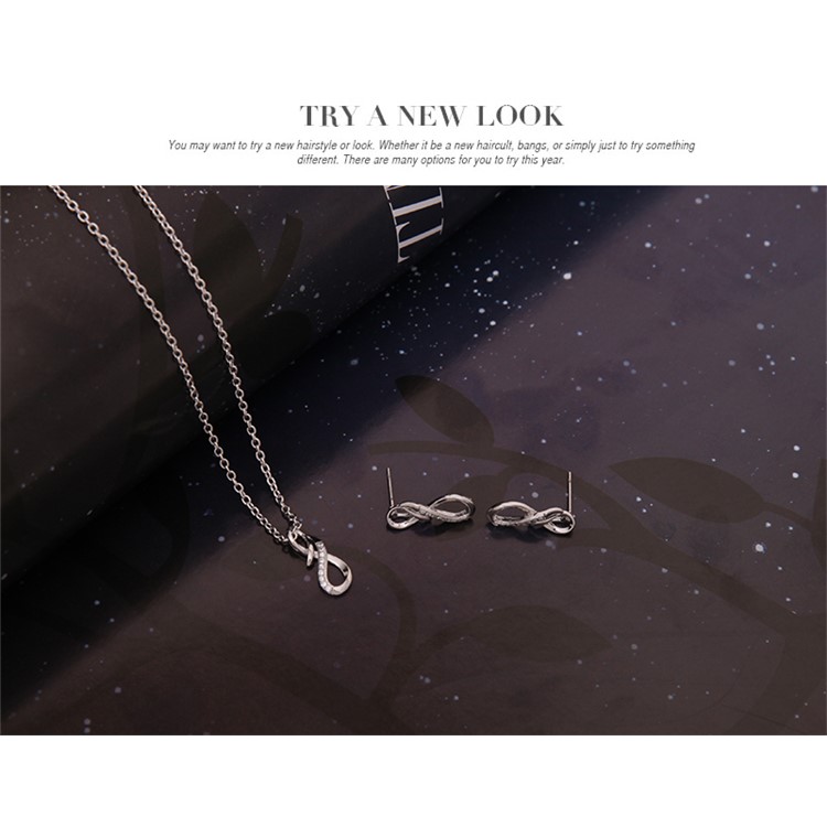 Fashion Plated Rhinestone Necklace Bracelet Earrings Jewelry Set - Infinity Symbol-5