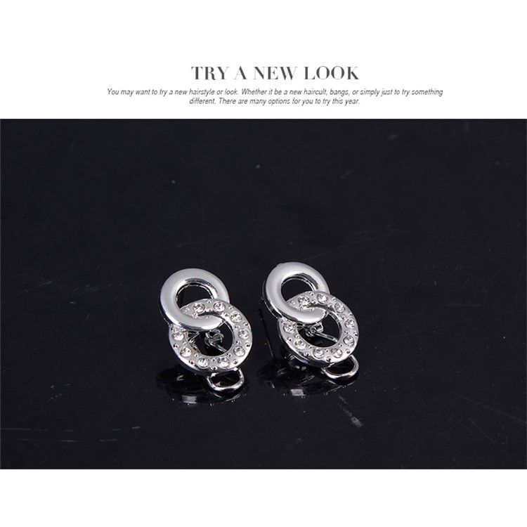 Silver Women Circle Ring Rhinestone Jewelry Set Including Necklace Bracelet Ring and Earrings-10