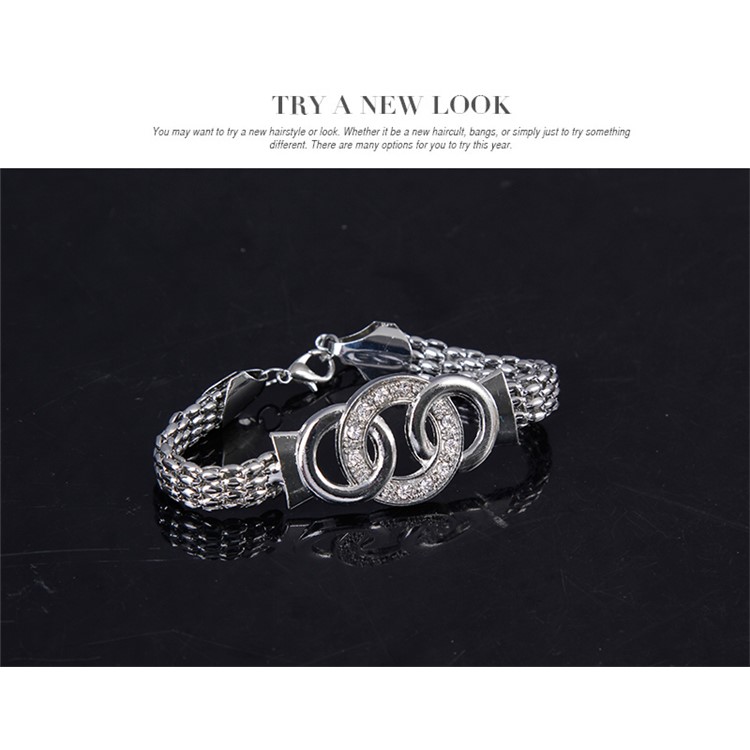 Silver Women Circle Ring Rhinestone Jewelry Set Including Necklace Bracelet Ring and Earrings-7
