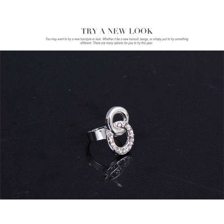 Silver Women Circle Ring Rhinestone Jewelry Set Including Necklace Bracelet Ring and Earrings-9