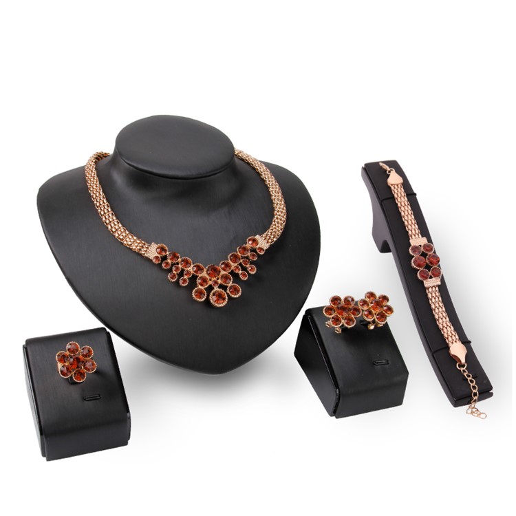 Shiny Crystal Jewelry Sets Necklace Earrings Bracelet Ring for Women-1