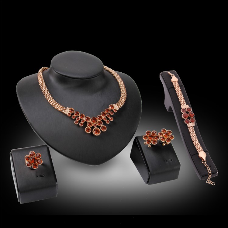 Shiny Crystal Jewelry Sets Necklace Earrings Bracelet Ring for Women-2
