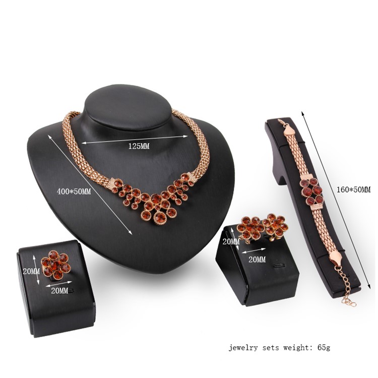 Shiny Crystal Jewelry Sets Necklace Earrings Bracelet Ring for Women-3