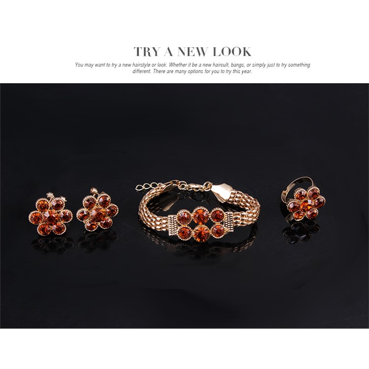 Shiny Crystal Jewelry Sets Necklace Earrings Bracelet Ring for Women-7