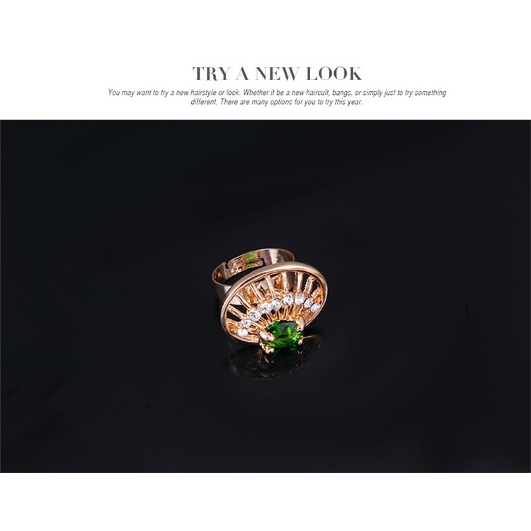 Leaf Shell Emerald Women Rhinestone Jewelry Set Including Necklace Bracelet Ring and Earrings-8