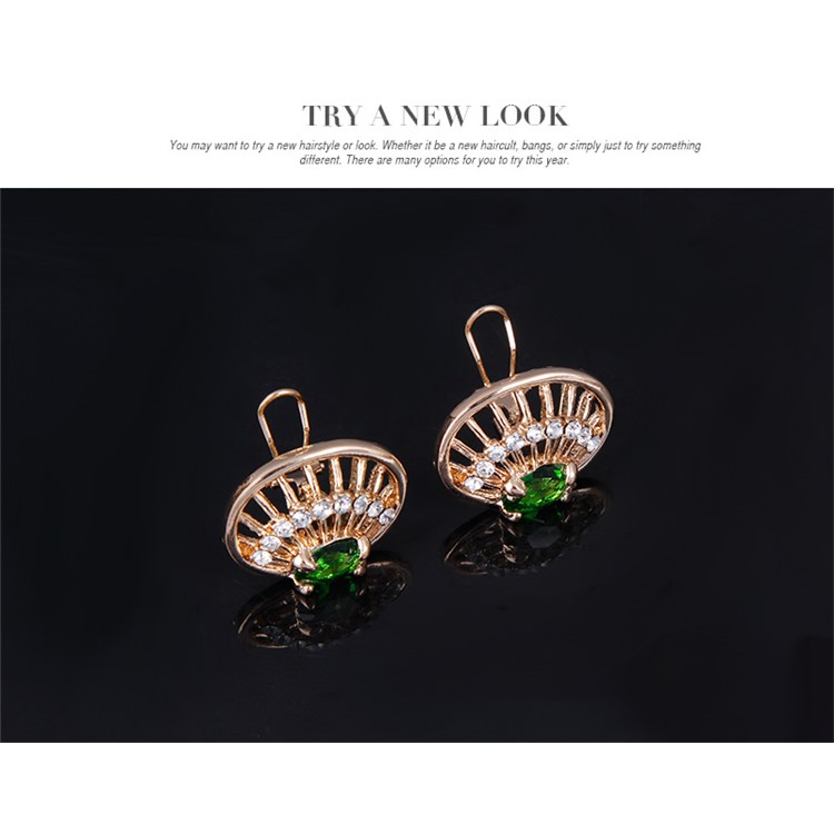 Leaf Shell Emerald Women Rhinestone Jewelry Set Including Necklace Bracelet Ring and Earrings-9