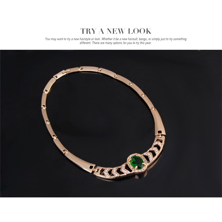 Charming Emerald Rhinestone Necklace Bracelet Ring and Earrings Jewelry Set for Women-5