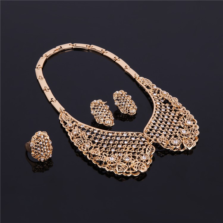 Fashion Gold Plated Necklace Ring Earrings Bracelet Jewelry Set for Wedding - Style A-5