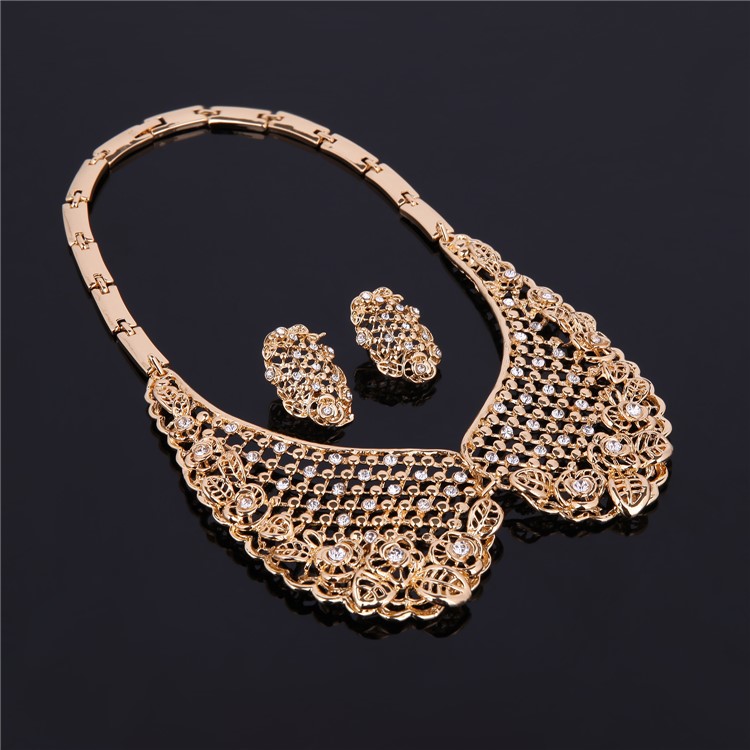 Fashion Gold Plated Necklace Ring Earrings Bracelet Jewelry Set for Wedding - Style A-6