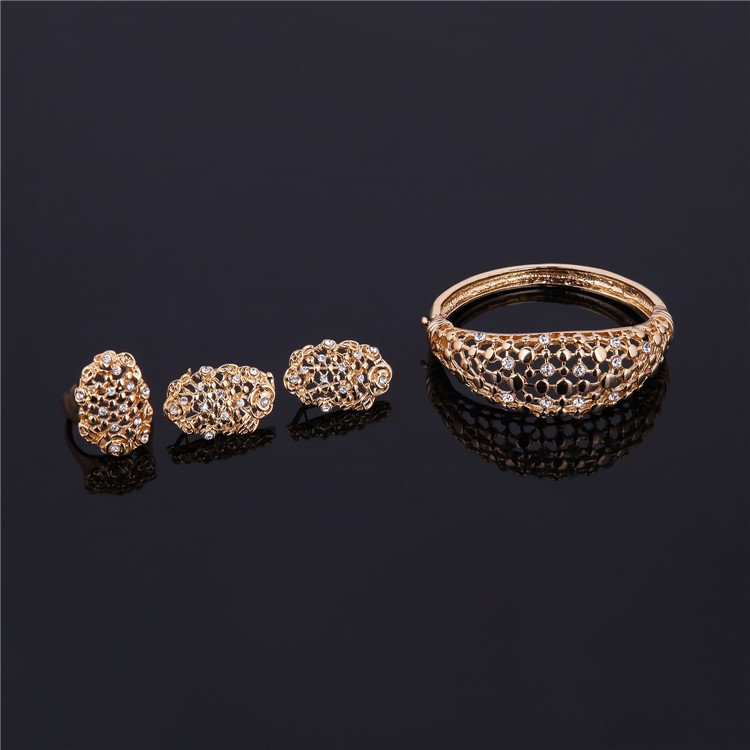 Fashion Gold Plated Necklace Ring Earrings Bracelet Jewelry Set for Wedding - Style A-7