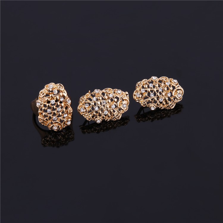 Fashion Gold Plated Necklace Ring Earrings Bracelet Jewelry Set for Wedding - Style A-8